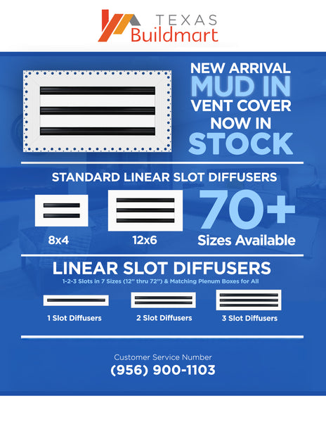BUILDMART - 18x6 Mud In Air Vent Cover - Drywall Mud-in White Air Vent - Mud Linear Slot Diffuser - Register Grille for Ceiling and Walls - Texas Buildmart